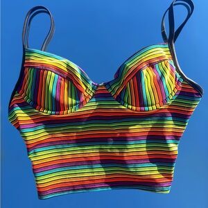 90s Vintage, Striped rainbow swim top by Catalina